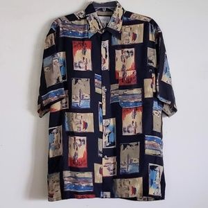 Portofino Men's Silk Shirt Size M Sailboat Button